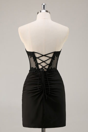 Black Strapless Corset Beaded Tight Short Homecoming Dress